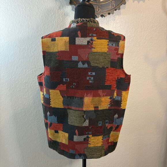 COLDWATER CREEK Vest Patchwork Sz L Eclectic Western Equestrian Folk Artsy Ranch - Picture 3 of 7